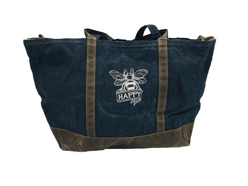 &quot;Bee Happy&quot; Waxed Canvas Tote