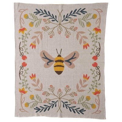 40&quot;L x 32&quot;W Cotton Knit Baby Blanket w/ Bee