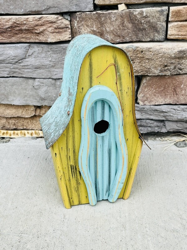 NOTTINGHAM — Yellow &amp; Teal Handmade Birdhouse