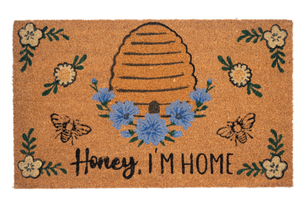 Honey I&#39;m Home Floral Skep Door Mat
