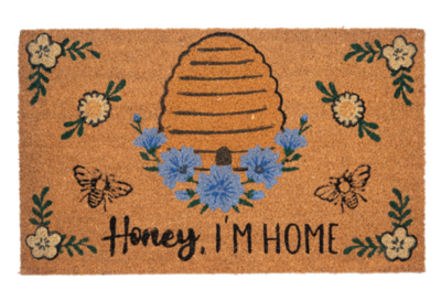 Honey I&#39;m Home Floral Skep Door Mat