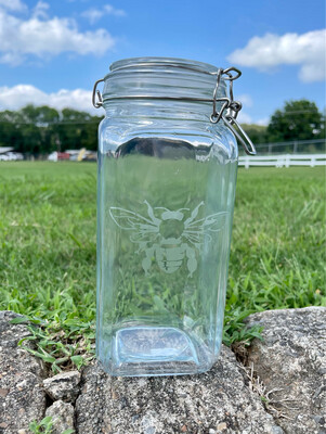 Hand Etched Honey Bee Glass Canister