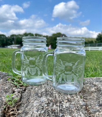 Hand Etched Honey Bee Glass Mugs - Set of 2