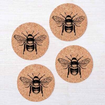 Honey Bee Cork Coaster Sold Individually