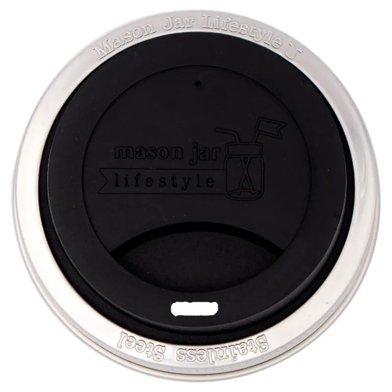 Silicone Drinking Lid with Stainless Steel Band For Jars