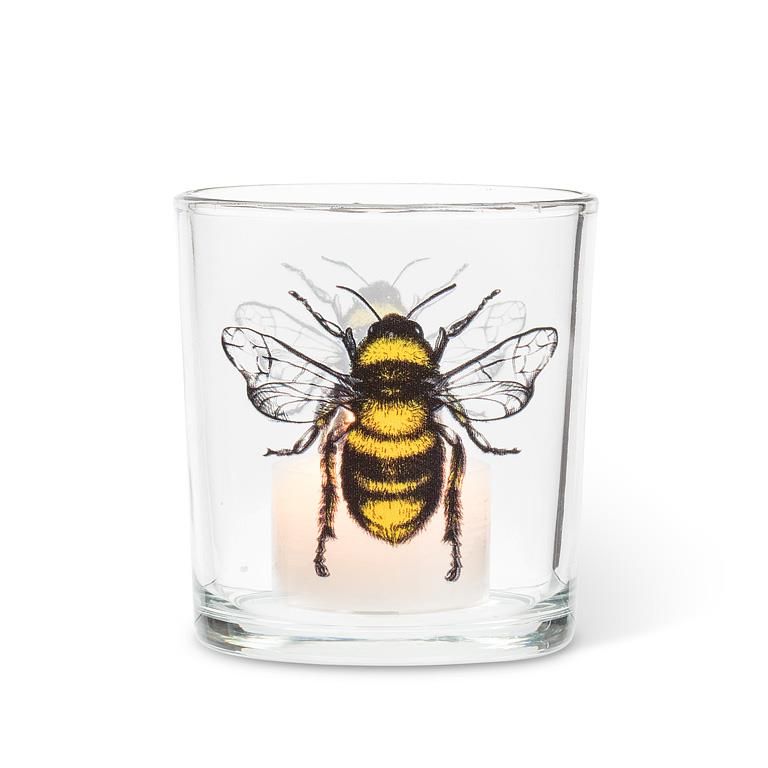 Honey Bee Glass Candle Votive Holder