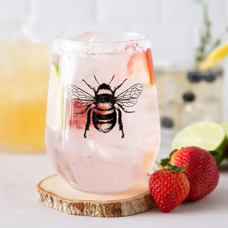 Honey Bee Stemless Wine Glass