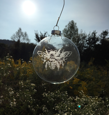 Hand Etched Honey Bee Glass Ornament