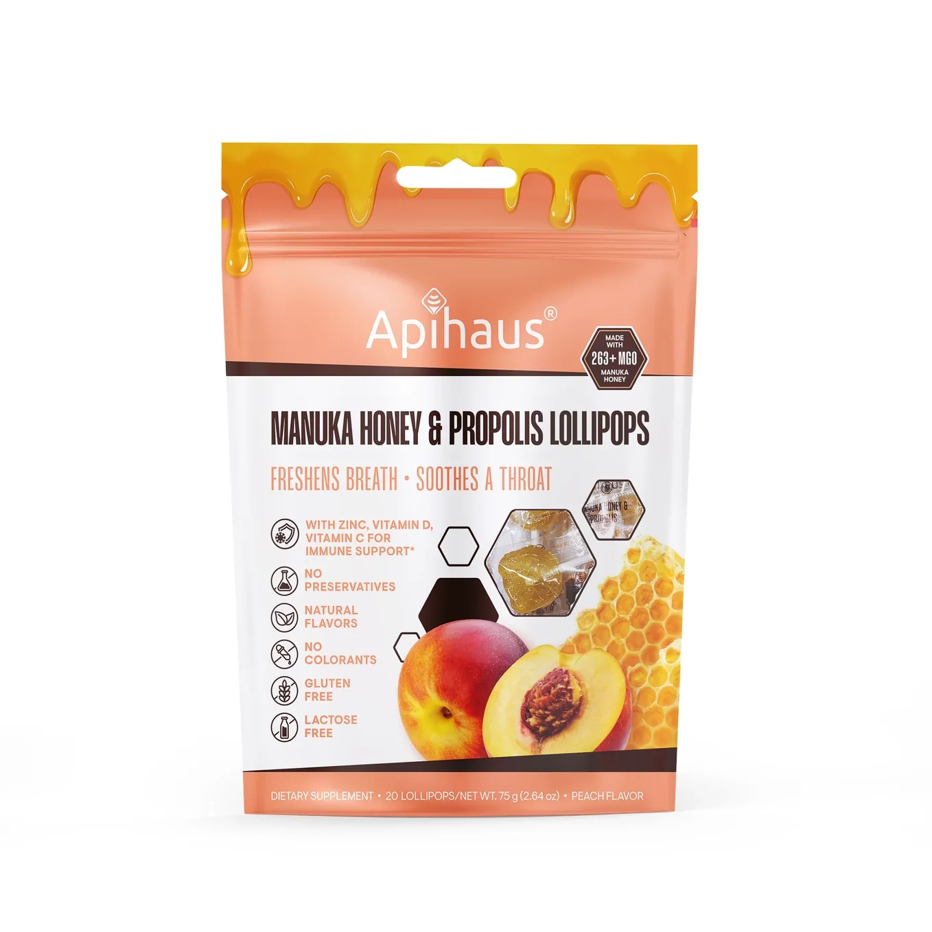 Manuka Honey &amp; Propolis Lollipops Peach