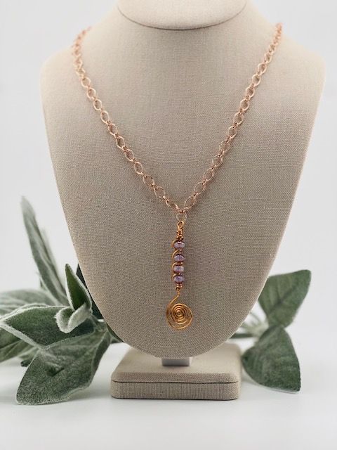Lavender &amp; Copper Handmade Necklace – 30” Hypoallergenic Modern Artisan Jewelry