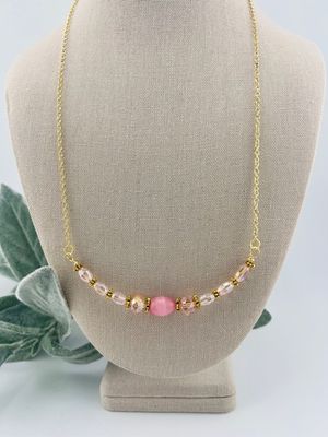 Lilly Design -Lilly Design Necklace – Shades of Pink Crystal Beads with Antique Gold Accents on 24&quot; Gold-Plated Chain