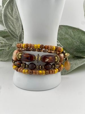 Down to Earth Spiral Bracelet – One-of-a-Kind Beaded Wrap with Wood, Stone, Glass &amp; Vintage Elements