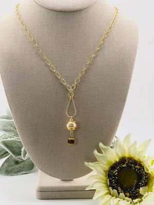 I Got You Necklace – Handcrafted Drop Loop Pendant with Vintage Beads on 27&quot; 18K Gold Brass Chain