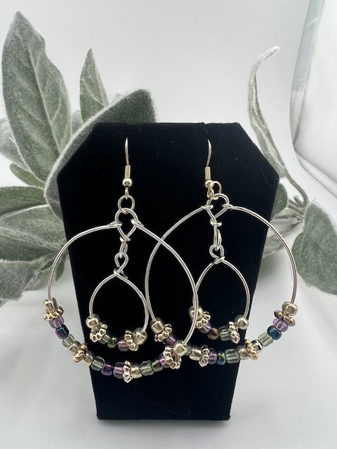 Boho Drop Earrings – Multi-Colored Glass &amp; Antique Silver Beads on Hypoallergenic Tarnish-Resistant Wire