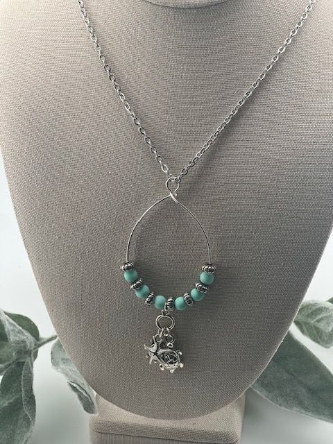 SUMMER TIME - Aqua/Silver Tear Drop Necklace
