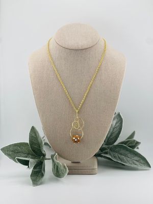 Amber Swirl Pendant Necklace – Handcrafted Gold Wire Pendant on 18K Gold-Coated Chain
