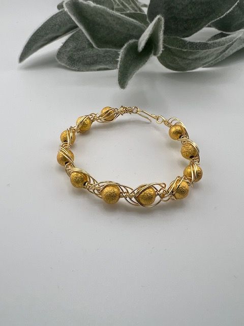Embraced Gold Shimmer Bracelet – Lightweight Wire-Wrapped Beaded Design (7&quot;, Hypoallergenic &amp; Tarnish-Resistant)