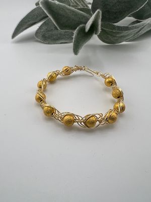Embraced Gold Shimmer Bracelet – Lightweight Wire-Wrapped Beaded Design (7&quot;, Hypoallergenic &amp; Tarnish-Resistant)
