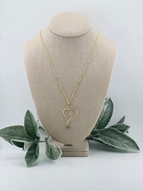 Beautiful Heart Collection - Gold Heart with Blue Charm Necklace