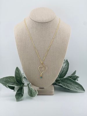 Beautiful Heart Collection - Gold Heart with Blue Charm Necklace