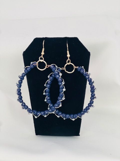 BOHO Collection Earrings - Blue and Silver Hoops