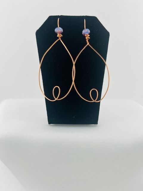 Swirl Teardrop Earrings – Copper Wire with Diamond-Cut Lavender Glass Beads (Hypoallergenic &amp; Tarnish-Resistant)