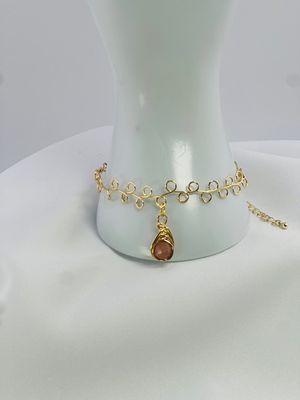 Cali Design Champagne &amp; Gold Multi-Loop Bracelet – Hand-Wrapped Diamond-Cut Bead with 18K Gold Chain Extension (Adjustable Fit)