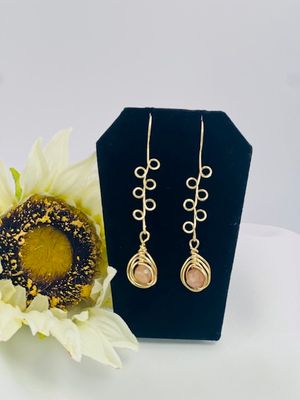 Cali Wrapped Multi-Loop Earrings – Champagne Diamond-Cut Beads Hand-Wrapped in Gold Wire (Tarnish-Resistant)