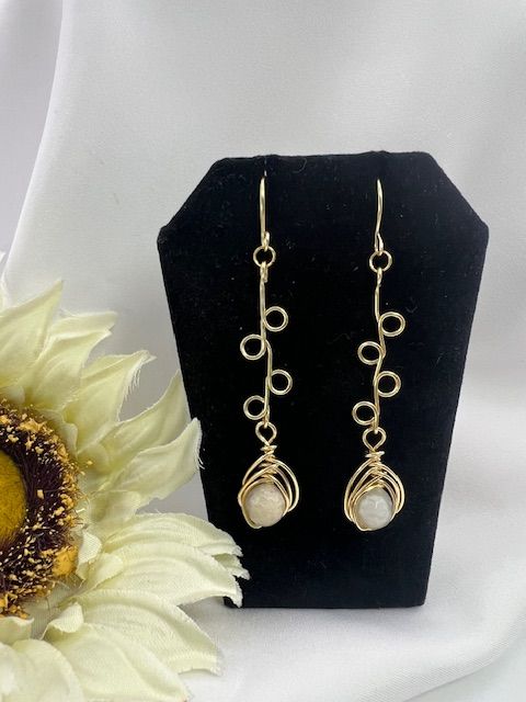 Cali Wrapped Multi-Loop Earrings – Pearled White Diamond-Cut Beads Hand-Wrapped in Gold Wire (Tarnish-Resistant)