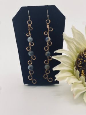 Cali Earrings – Rustic Blue Glass Beads with Handcrafted Antique Bronze Wire (Tarnish-Resistant)