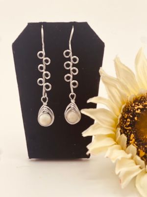 Cali Multi-Loop Earrings – Pearl White Diamond-Cut Beads Hand-Wrapped in Silver Wire (Tarnish-Resistant)