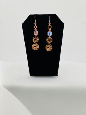 Stella Spiral Earrings – Handcrafted 99.9% Copper with Iridescent Copper-Backed Glass Beads