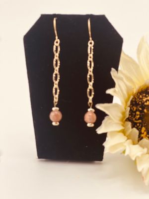 Chain Drop Earrings – Champagne Diamond-Cut Glass Beads with 18K Gold Triple-Dip Chain