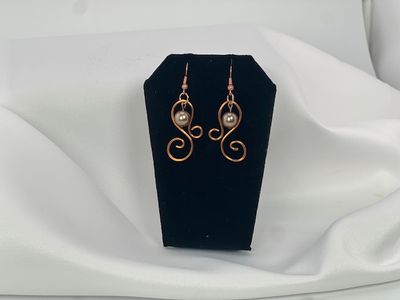 Love Swirl Earrings – Handcrafted 99.9% Copper with Mauve Glass Bead (Tarnish-Resistant)