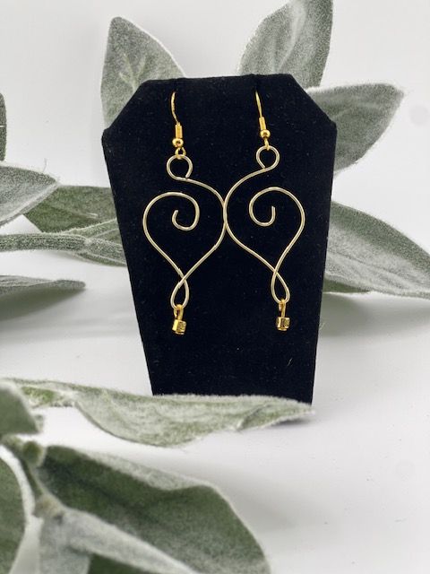 Opening Up My Heart Earrings – Handcrafted Gold Heart Design with Ornate Gold-Plated Bead