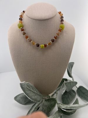 Fall Collection - Chocolate Quartz &amp; Lime Green Stone Choker