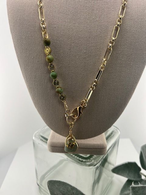 Fall Collection - Gold Chain with Jade Wrapped Pendent