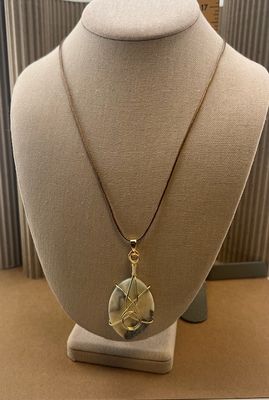 Fall Collection - Tan Leather Choker with Gold Wrapped Quartz Stone