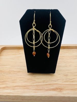 Fall Collection - Double Loop Gold/Chain Earrings with Quartz Stone