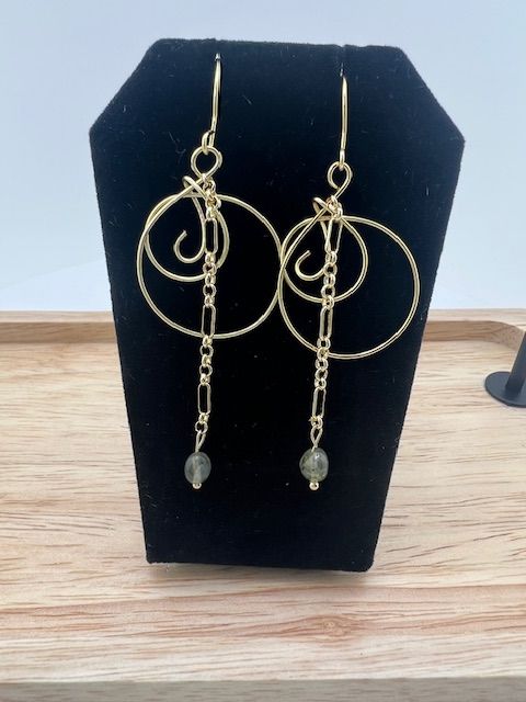 Fall Collection - Gold-Filled Double Hoop Swirled Earring with Quartz Stones