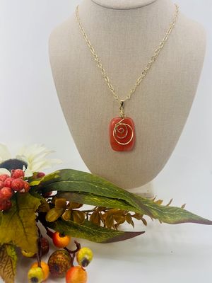 Fall Collection - Gold Wrapped Cherry Quartz Stone Pendant Necklace on Gold Chain