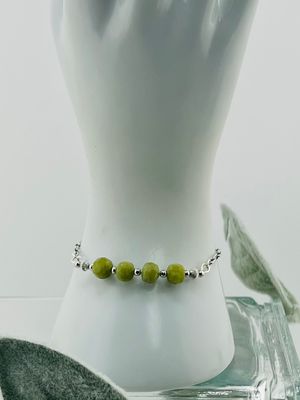 Sterling Silver with Canadian Green Jade Stone Bead Bracelet