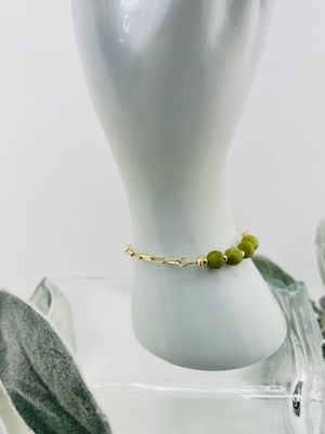 14K Gold-Filled Green Jade Stone Bead Bracelet