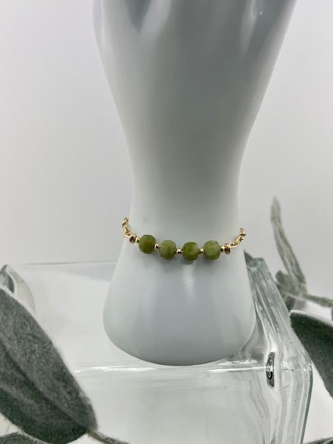 14K Gold-Filled  Canadian Green Jade Stone Bead Bracelet