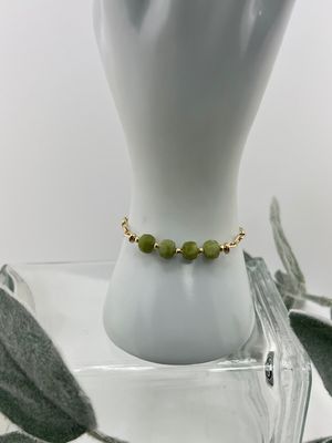 14K Gold-Filled Green Jade Stone Bead Bracelet