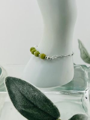 Sterling Silver with Canadian Green Jade Stone Bead Bracelet