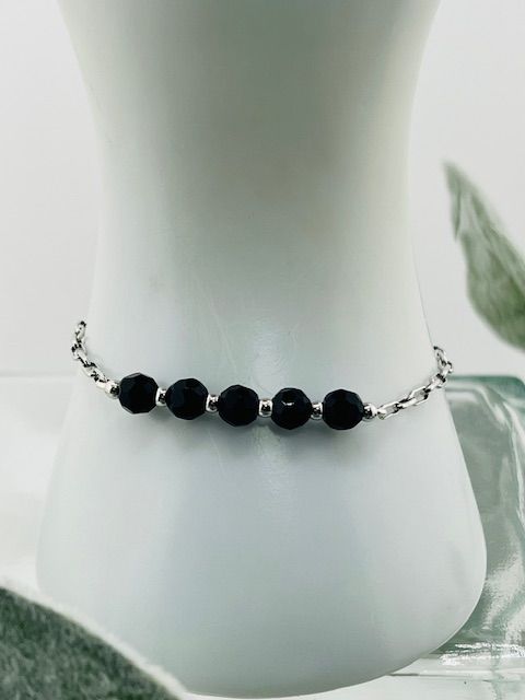 Sterling Silver Black Bead Bracelet