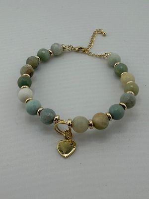 Genuine Stone Bracelet -  with 14K Gold Plated Charm