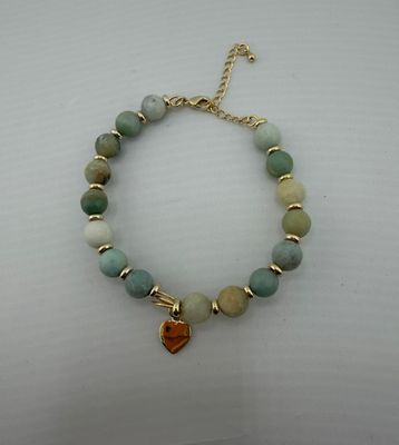 Genuine Stone Bracelet -  with 14K Gold Plated Charm