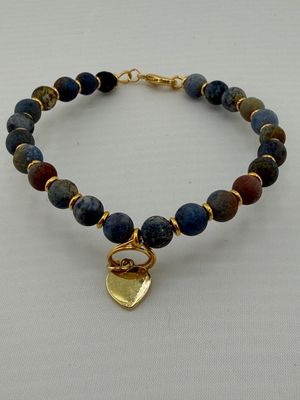 Rustic Blue Bracelet with 14k Gold-Plated Charm